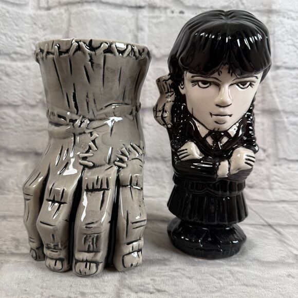Geeki Tikis Wednesday Addams and Thing Tiki Mugs Jenna Ortega Netflix Show NEW - Picture 7 of 11